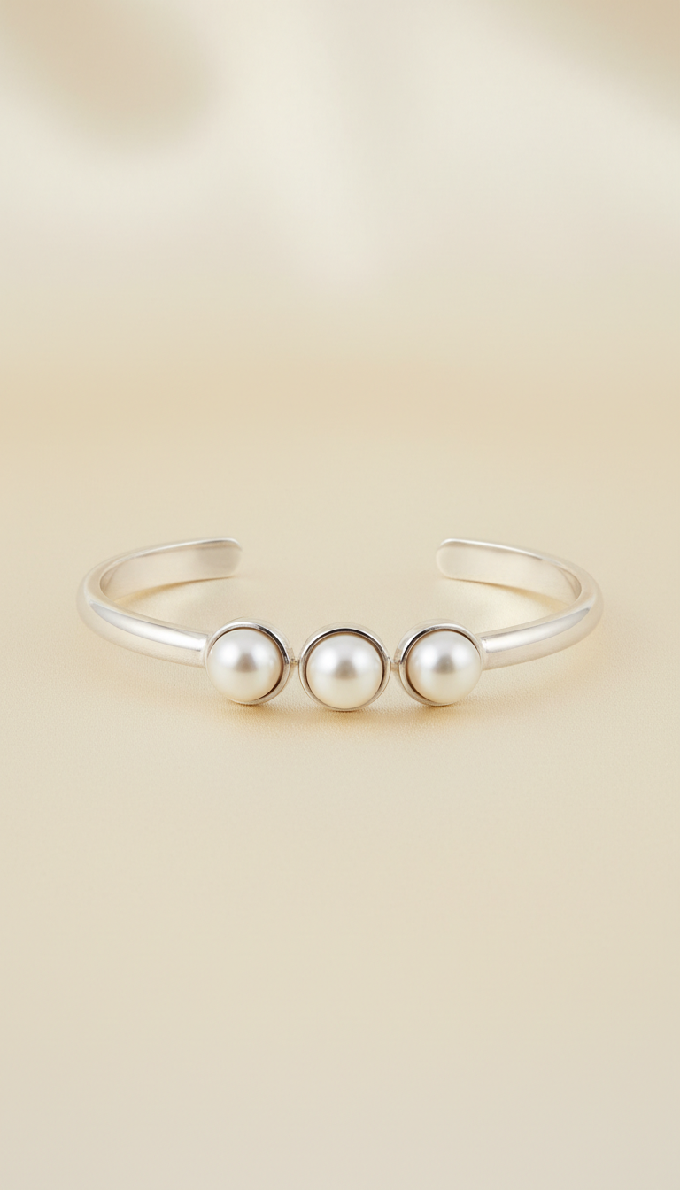 Bracelet jonc ouvert argent et perles fines